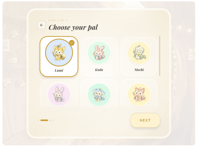 LumiPal companion selection screen
