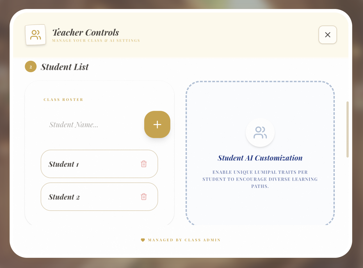 Teacher Controls student list and AI customization