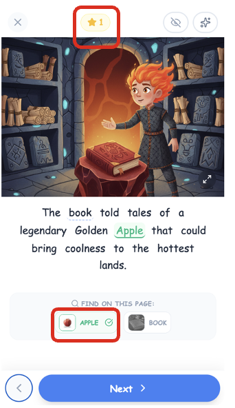 Find the target word on a story page