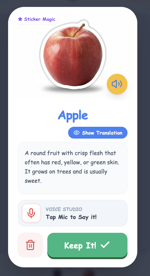 Generated apple vocabulary card