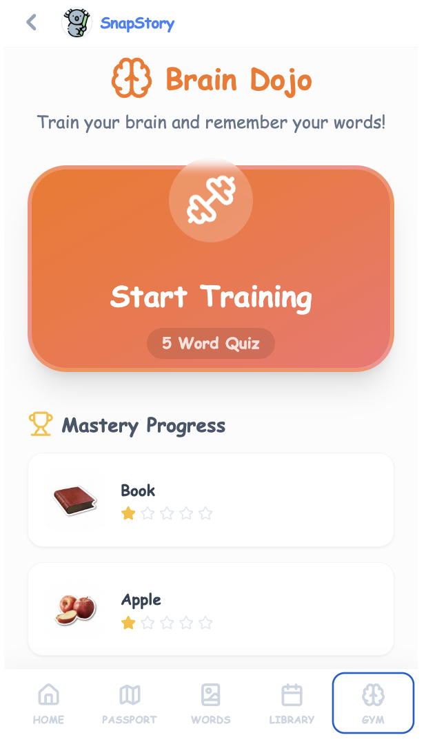 Word Gym with mastery progress